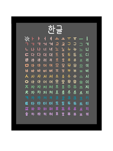 Hangul Vowel Practice Poster in Rainbow on Grey