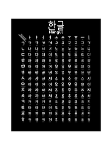 Hangul Vowel Practice Poster in Black and White