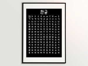 Hangul Vowel Practice Poster in Black and White