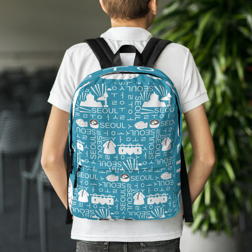Seoul / 서울 Block Pattern (Blue) Backpack